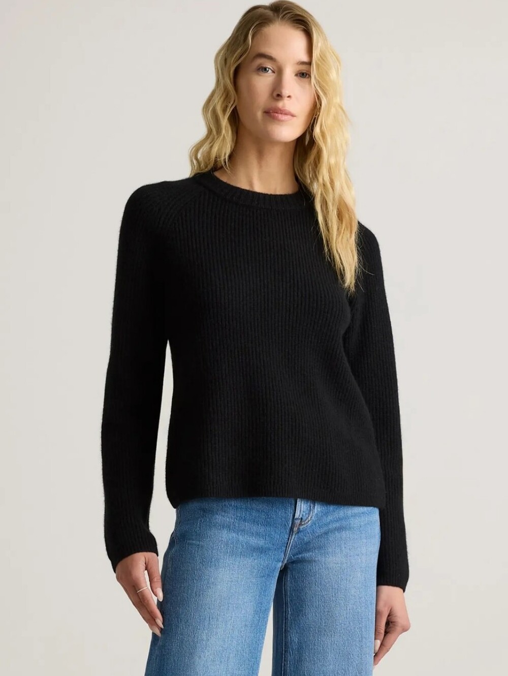 Quince Mongolian Cashmere Fisherman  Crewneck Knit Sweater Size Small In Black